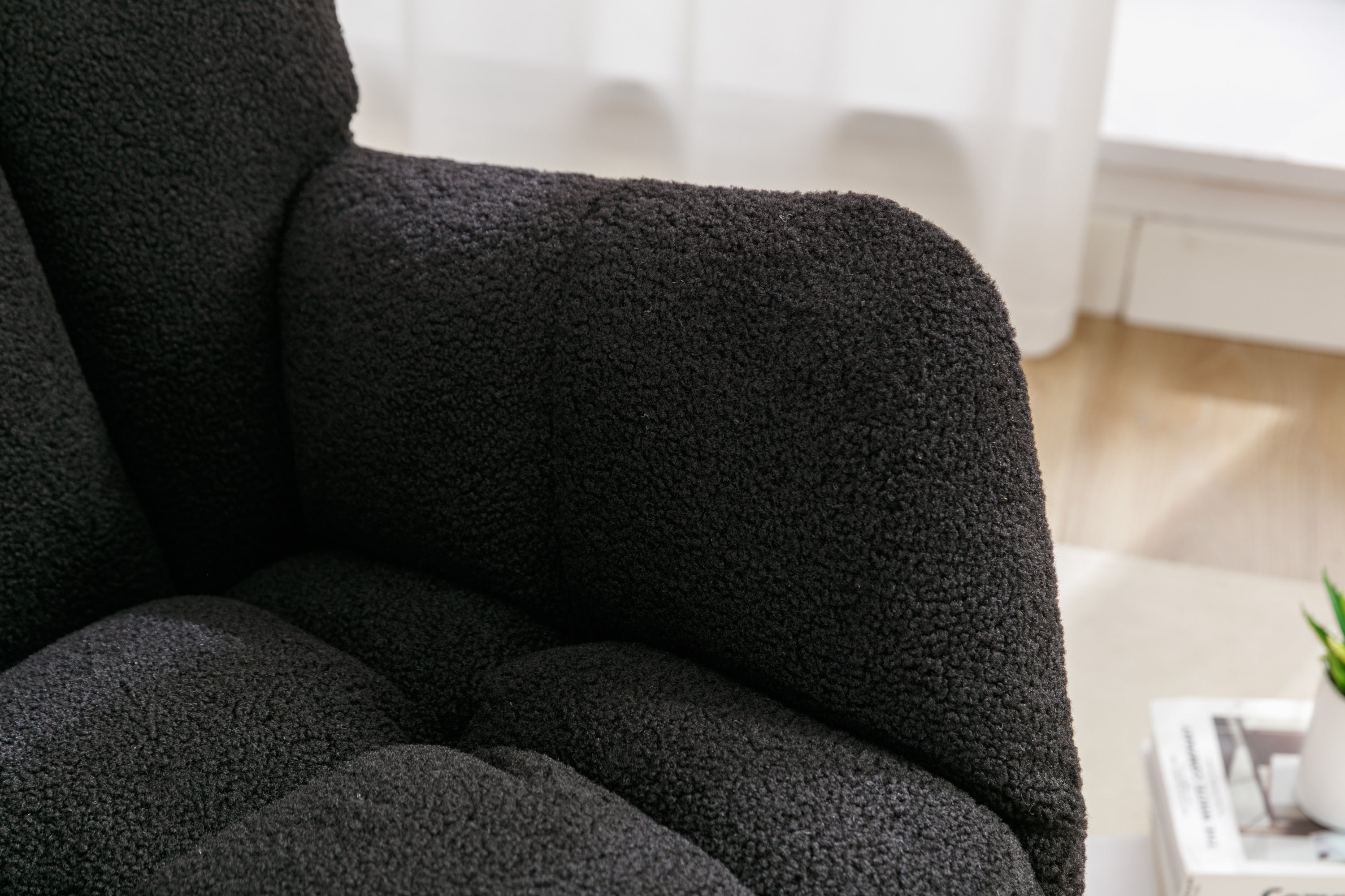 050-Teddy Fabric Rocking Gilder Nursery Chair For Living Room Indoor,Black