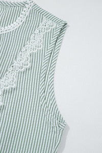 Meredith Stripe Lace Patchwork Crew Neck Tank Top