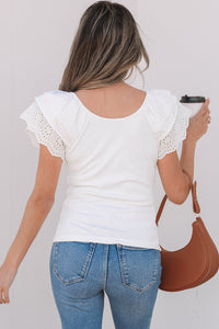 Andi Eyelet Ruffle Sleeve Slim Fitted Top
