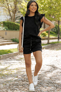 Pearl Textured Ruffled Sleeve Tee and Shorts Set