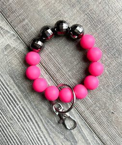Bright Pink and Silver Disco Ball Wristlet Keychain