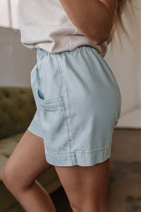 Bianca Light Wash Pocketed Wide Leg Shorts