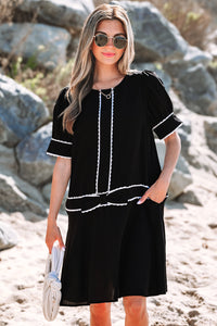 Birdie Scallop Trim Bow Detail Half Sleeve Dress