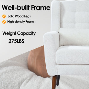 Modern Accent Chair,Teddy Fabric Living Room Chairs Comfy Reading Chair,Mid Century Accent Chair, Lounge Arm Chairs Armchair for Living Room Bedroom (White)