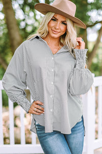 Skye Smocked Cuffed Striped Boyfriend Shirt with Pocket