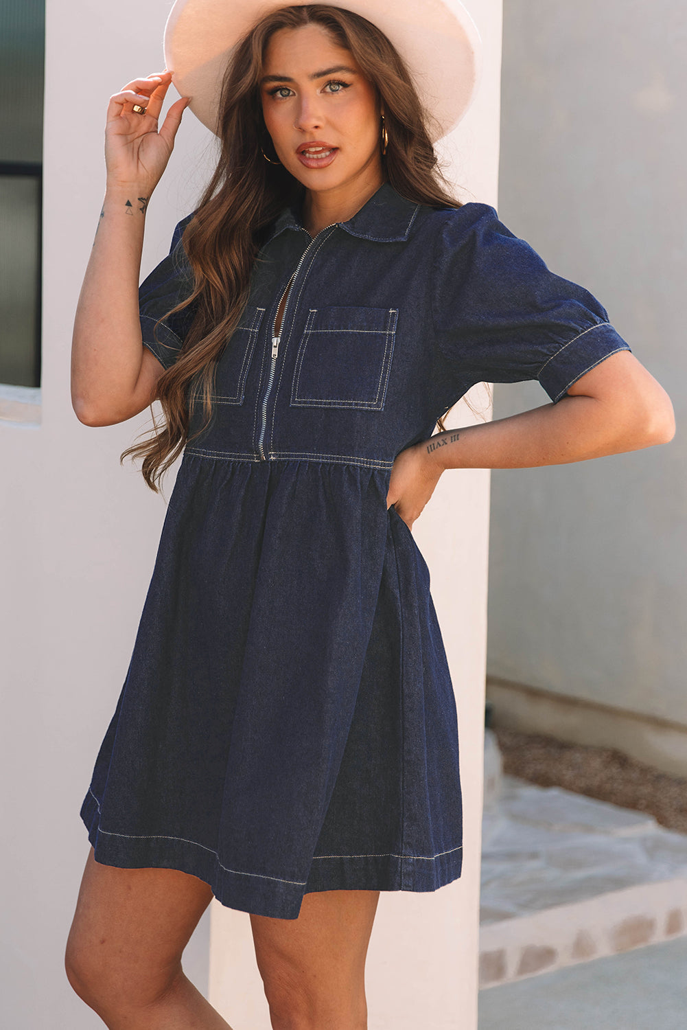 Melina Zipped up Denim Dress