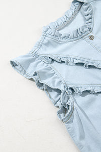 Mazie Mineral Wash Cap Sleeve Frilled Button Up Denim Shirt