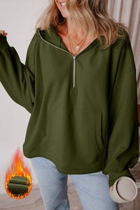 Kate Fleece Lined Half Zipper Kangaroo Pockets Loose Hoodie