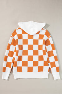 Lila Checkered Kangaroo Pocket Hooded Sweater