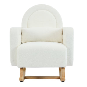 Accent Rocking Chair with Curved Back & Pillow, Ultimate Comfort for Your Home, Teddy Velvet, Cream White