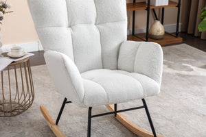 050-Teddy Fabric Rocking Gilder Nursery Chair For Living Room Indoor,Ivory
