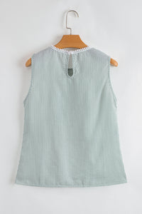 Meredith Stripe Lace Patchwork Crew Neck Tank Top