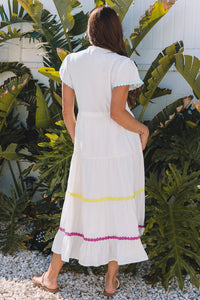 Aleah Rickrack Trim Short Sleeve Long Dress