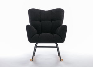 050-Teddy Fabric Rocking Gilder Nursery Chair For Living Room Indoor,Black