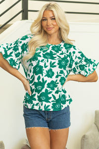 Mavis Floral Ruffled Short Sleeve Loose Blouse