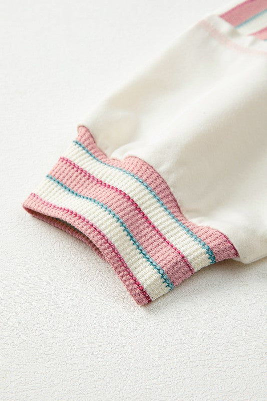 Stripe Patchwork Long Sleeve Henley Top