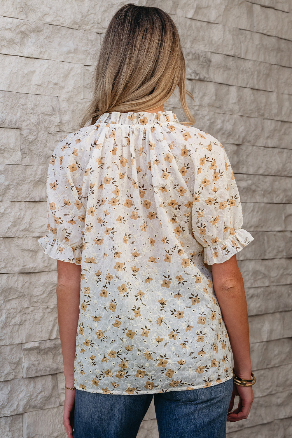 Jaylani Floral Eyelet Puff Sleeve Blouse