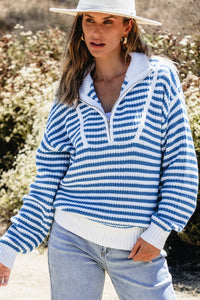Quinn Stripe Zip Up Collar Sweater