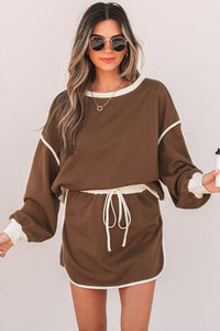 Violeta Loose Pullover and Lace-up Waist Skort Set