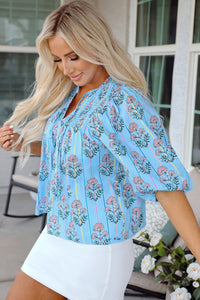 Kinley Floral Shirred Yoke Split Neck Blouse