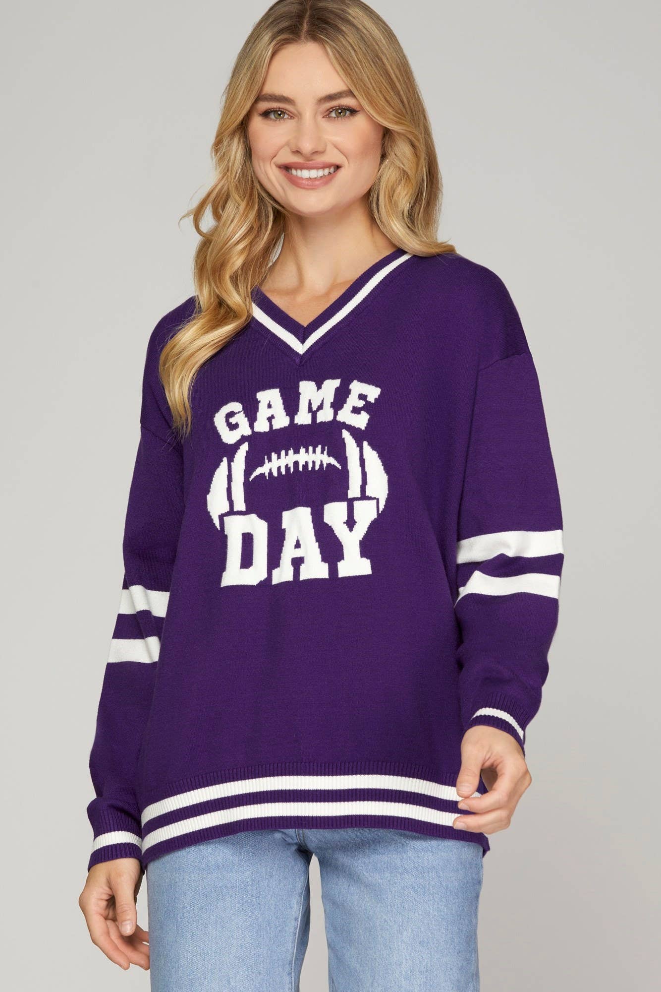 Game Day V Neck Varsity Sweater Top