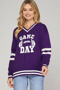 Game Day V Neck Varsity Sweater Top