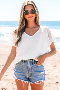 Novah Lace Crochet Textured Button Back Top