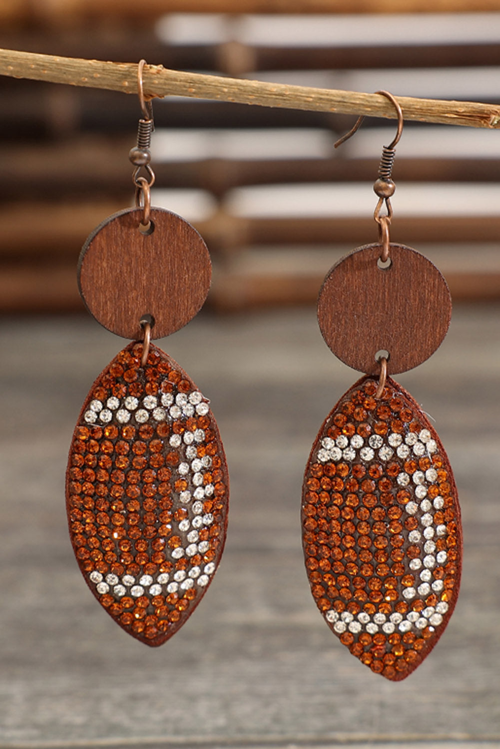 Rhinestone Football Dangle Earrings