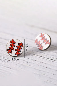 White Wooden Baseball Studded Earrings