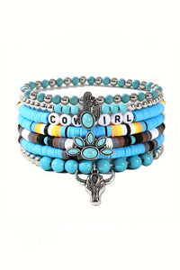 Light Blue 7pcs Boho Turquoise Beaded Bracelet Set