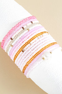 Pink Bohemian Beaded Shell Ornament Bracelet Set