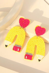 Yellow Heart Pencil Earrings