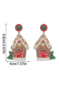 White Christmas Style House Beaded Stud Dangle Earrings