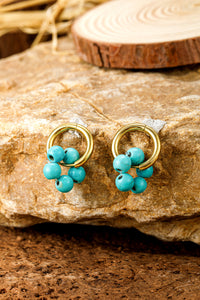 Turquoise Flower Shape Hoop Earrings