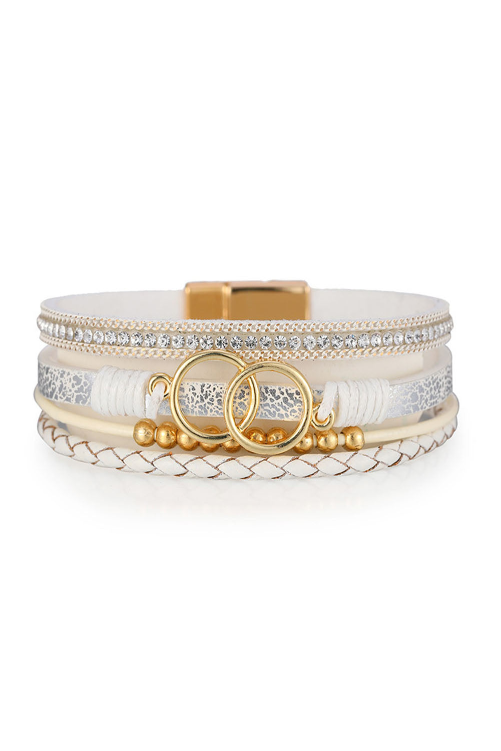 White Ring Beads Hand-woven Buckle Bracelet