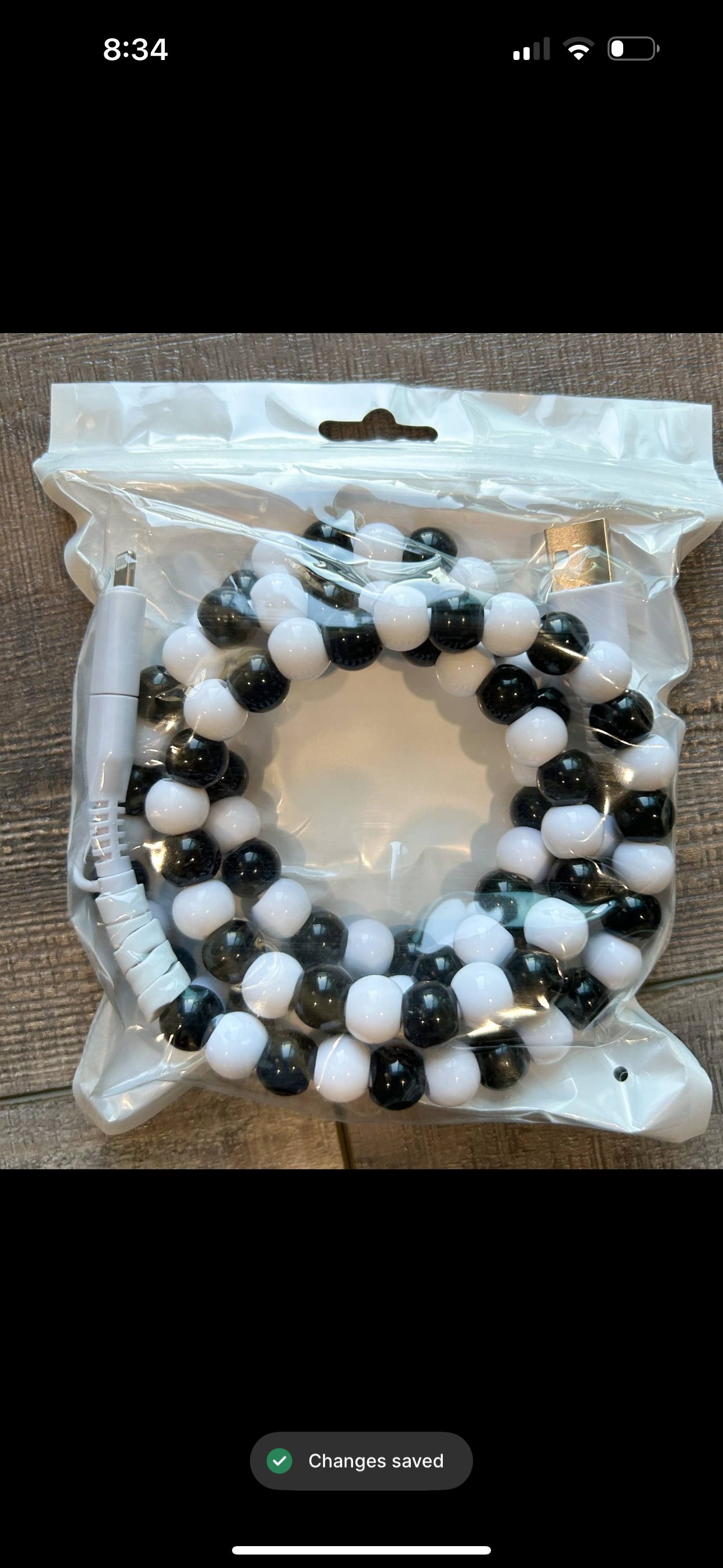 Beaded Phone Charger with Lightning & USB-C Cable: Black & White