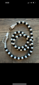 Beaded Phone Charger with Lightning & USB-C Cable: Black & White