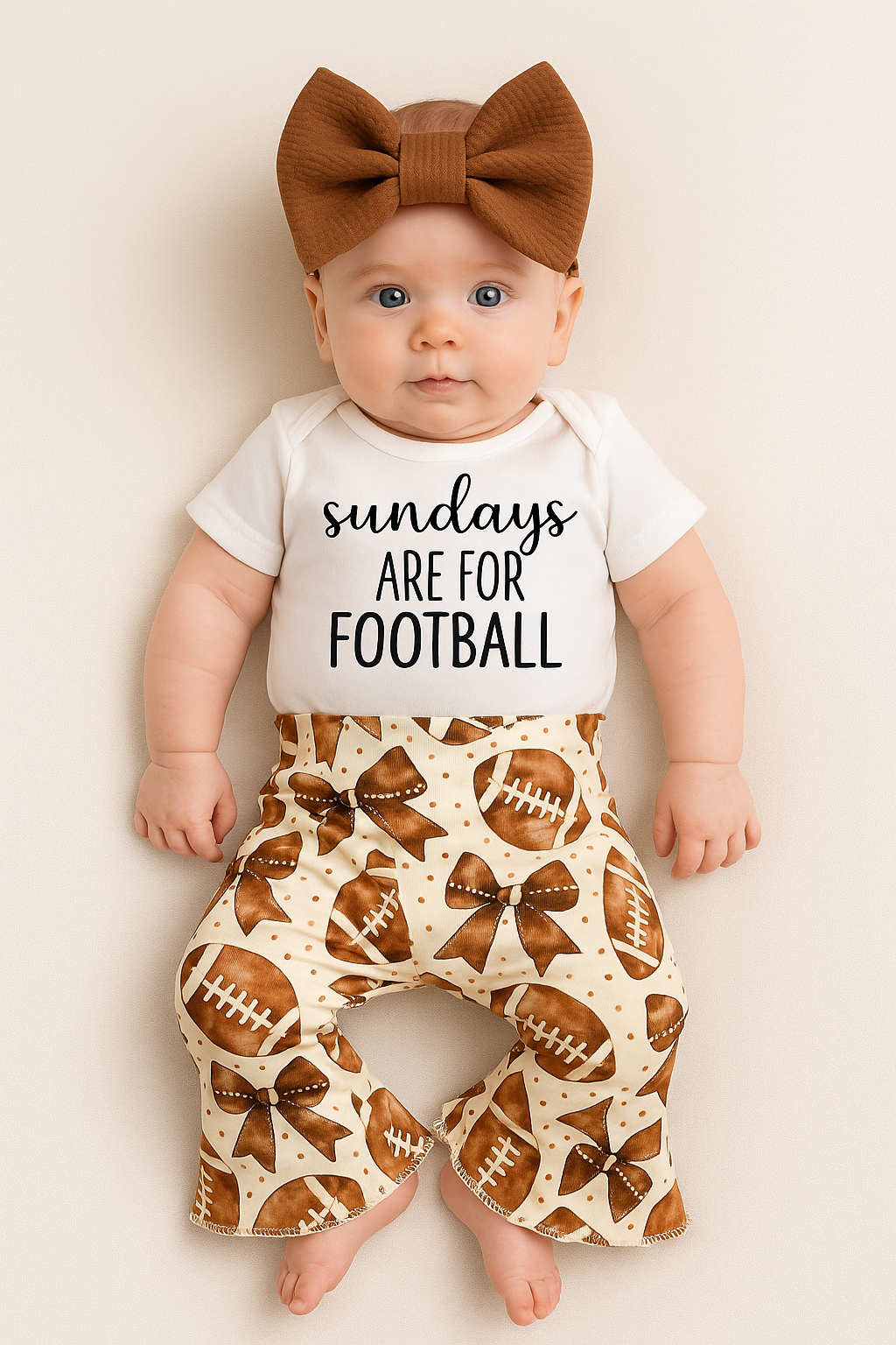 Football Bows Baby Bell Bottom Outfit