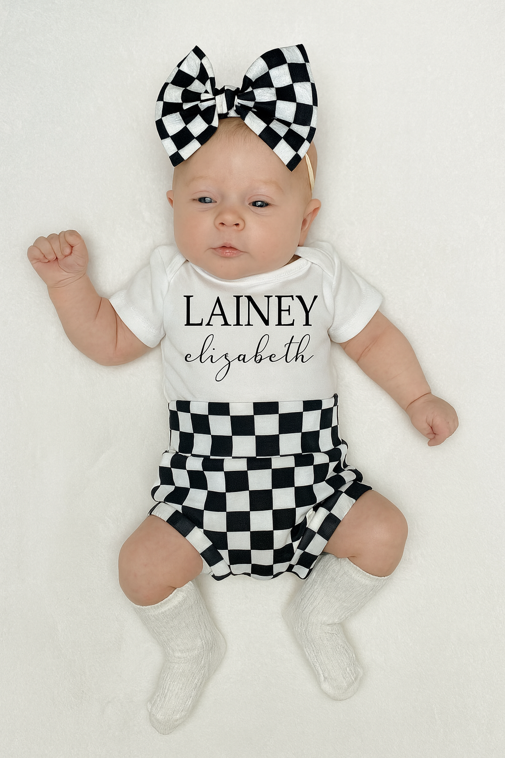 Black and White Checkered Personalized Bummies Set