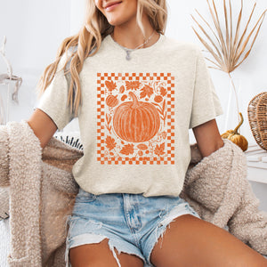 Checkered Pumpkin, Minimalist, Autumn, Fall, Tshirt