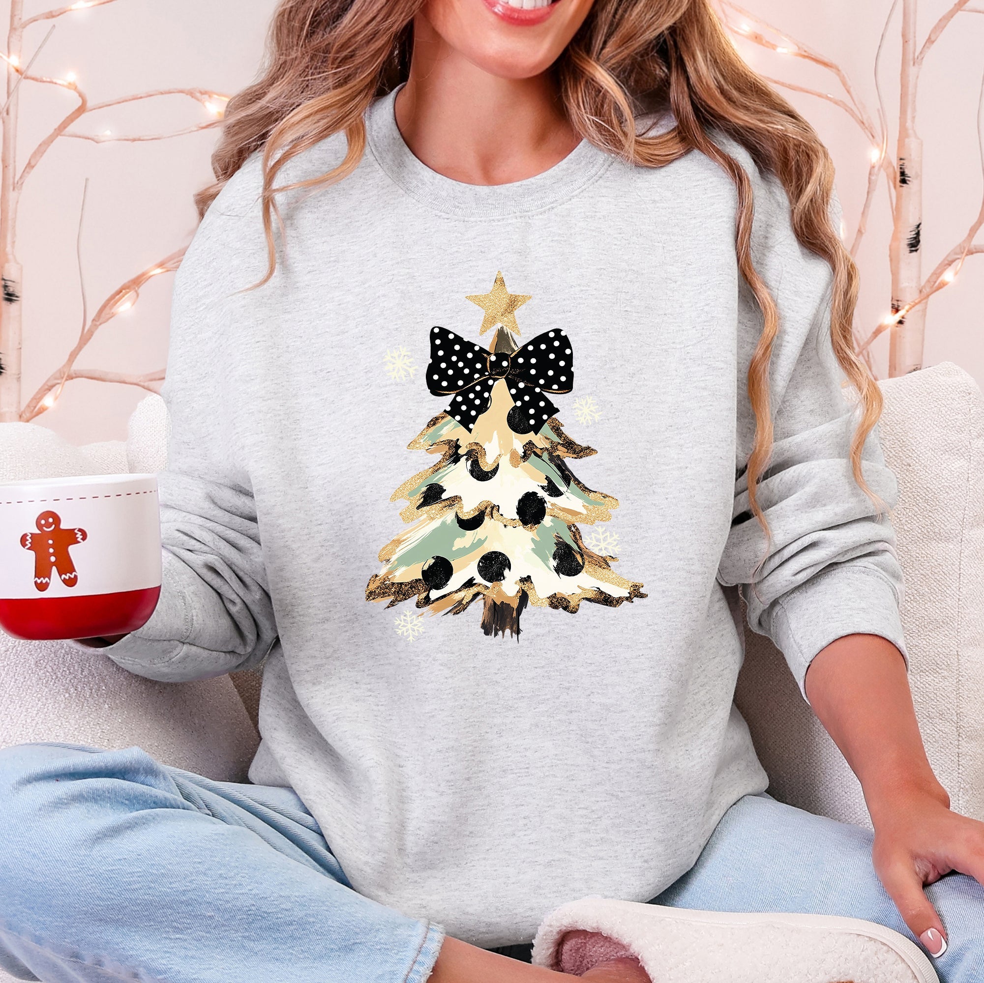 Christmas Camo Tree, Cute, Ribbon, Coquette, Santa Sweatshirt