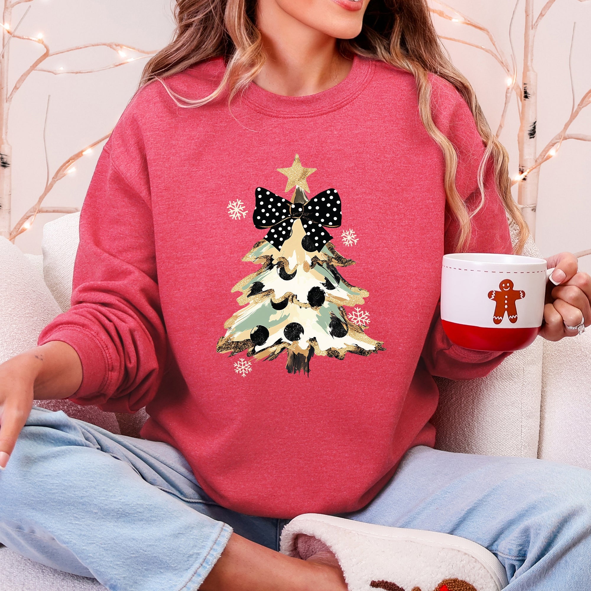Christmas Camo Tree, Cute, Ribbon, Coquette, Santa Sweatshirt