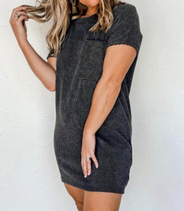 Ribbed tshirt dress with left chest pocket