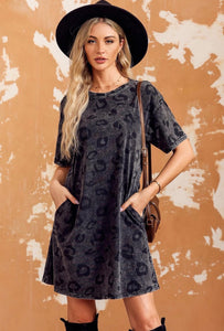 Mineral wash leopard print dress WITH POCKETS!!
