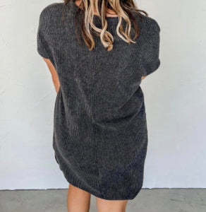 Ribbed tshirt dress with left chest pocket
