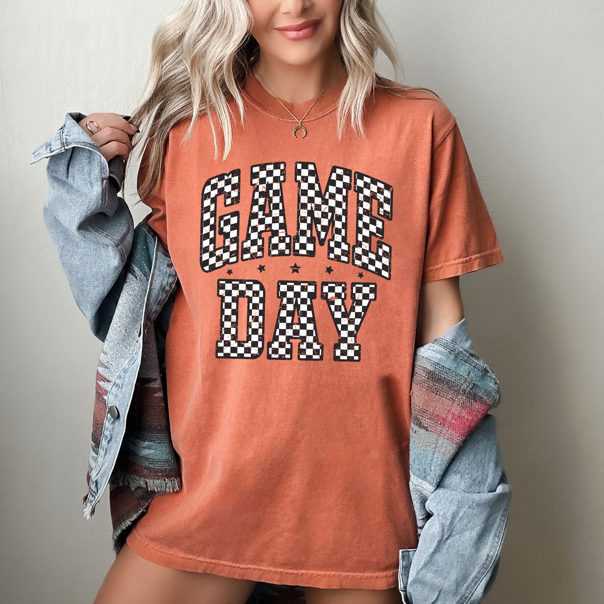 Game Day, Checkered, Football, Sports, Big Game, Touchdown, Tailgate Party Tshirt Comfort Colors T-Shirt