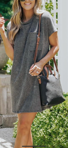 Ribbed tshirt dress with left chest pocket