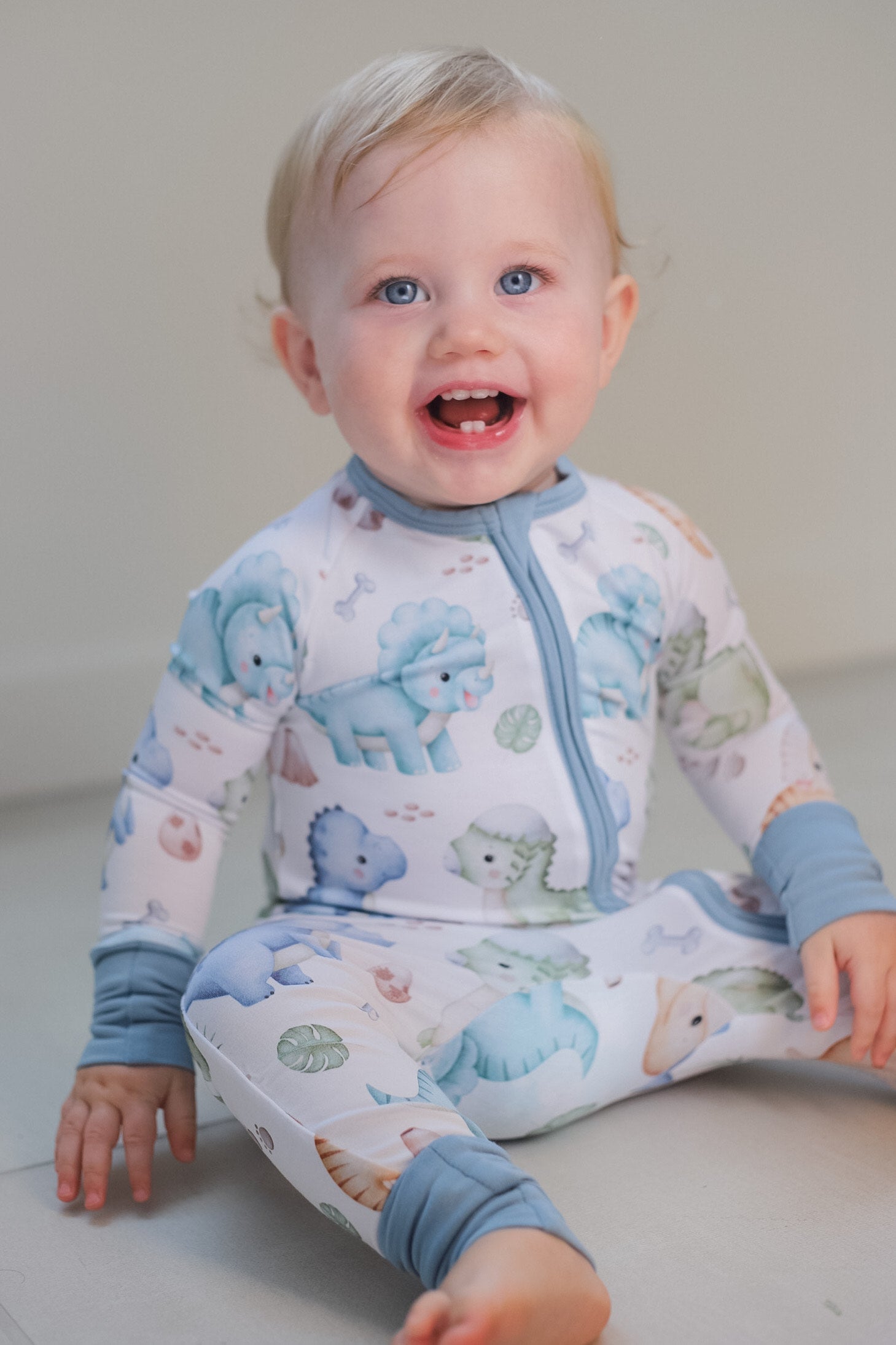 Dinosaur Watercolor Bamboo Zipper Romper