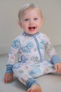 Dinosaur Watercolor Bamboo Zipper Romper
