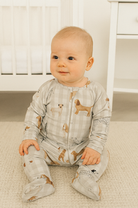 Checkered Dogs Bamboo Zipper Romper